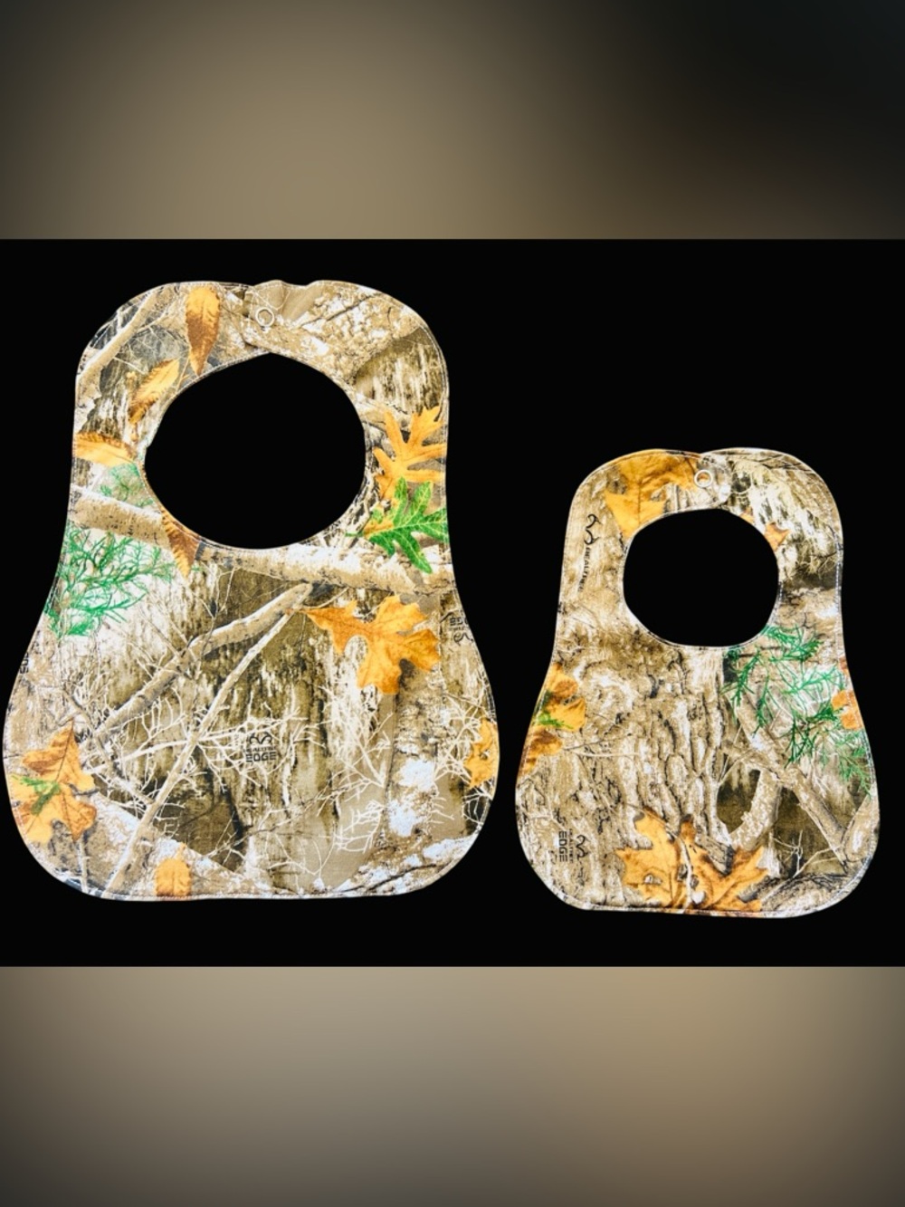 Camo Fall Leaves Neoprene Bib Set - Tan, Brown, Green, Orange